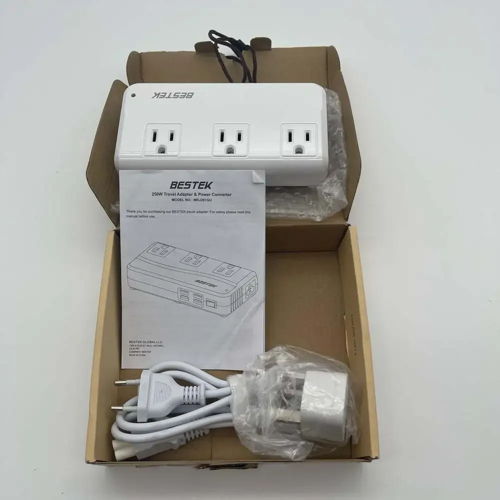 BESTEK 250W Trvl Adapter/Power Voltage Converter‎ MRJ201GU 3AC & USB Ports